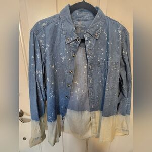 Women's Blue and White Button Down Shirt